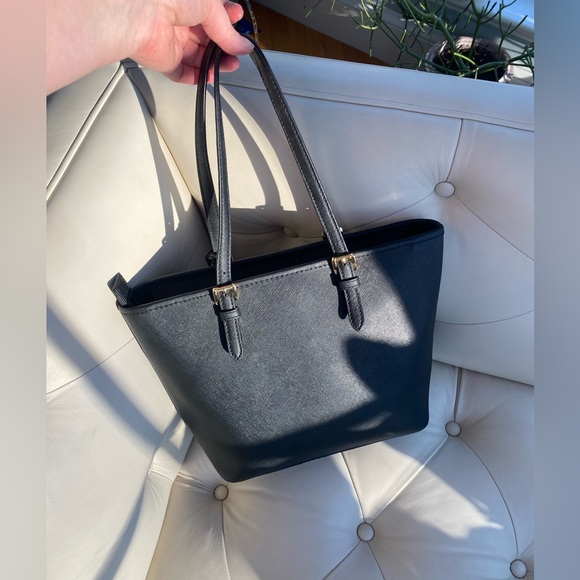 Michael Kors Jet Set 90s Minimalist Black Saffiano Leather Medium Tote w Gold - Picture 6 of 11